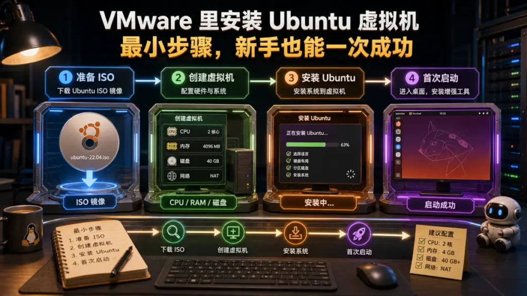 VMware 里安装 Ubuntu 虚拟机的最小步骤