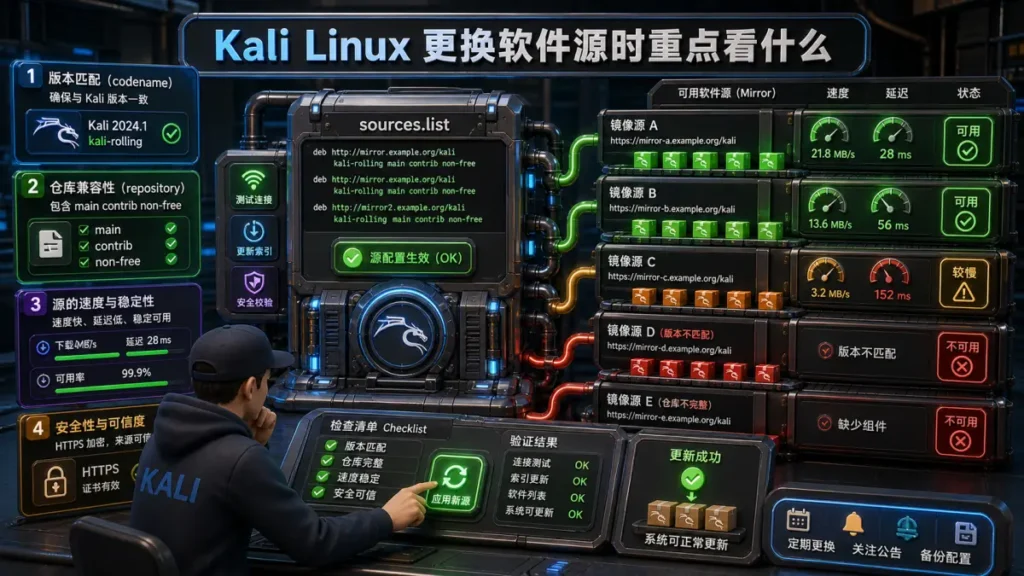Kali Linux 更换软件源时重点看什么