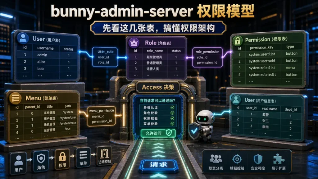 bunny-admin-server 权限模型，先看这几张表