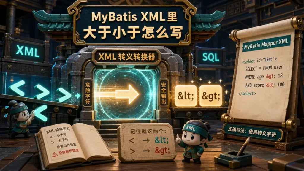 MyBatis XML 里大于小于怎么写