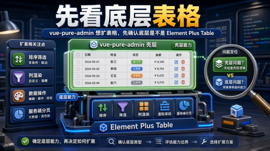 vue-pure-admin 想扩表格，先确认底层是不是 Element Plus Table