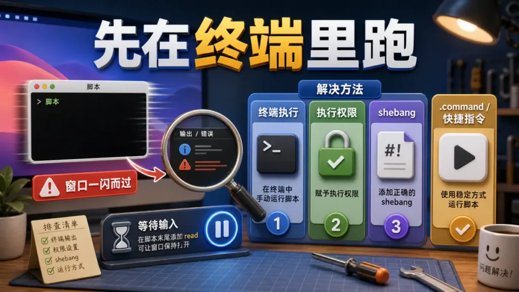 macOS 双击脚本窗口一闪而过，怎么处理