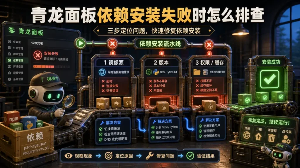 青龙面板依赖安装失败时怎么排查