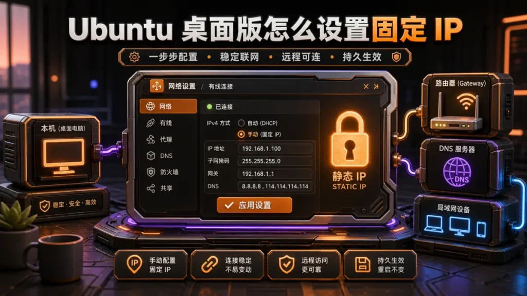 Ubuntu 桌面版怎么设置固定 IP