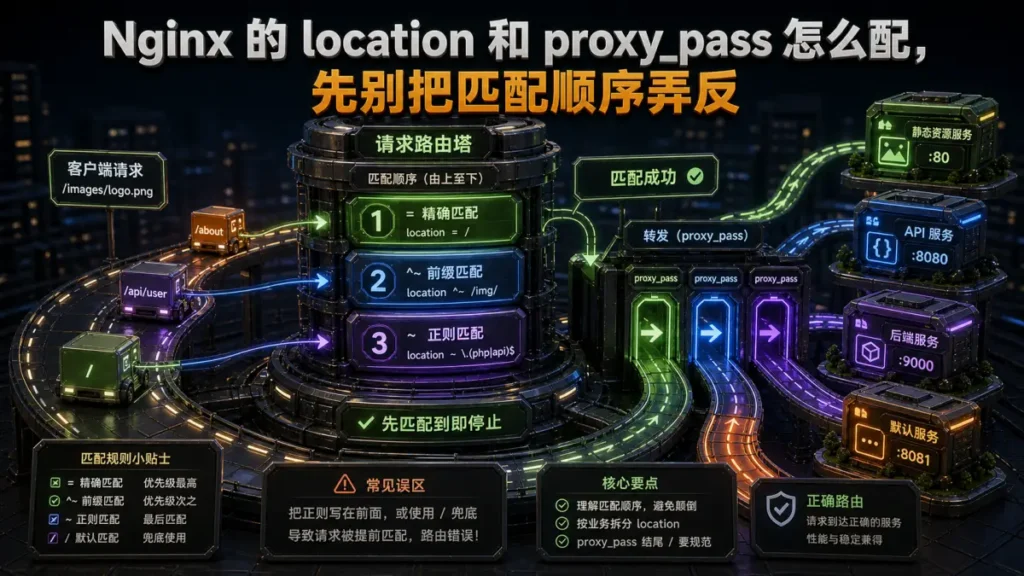 Nginx 的 location 和 proxy_pass 怎么配，先别把匹配顺序弄反