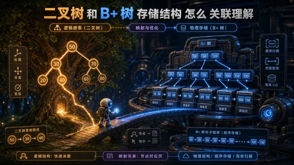 二叉树和 B+ 树存储结构怎么关联理解