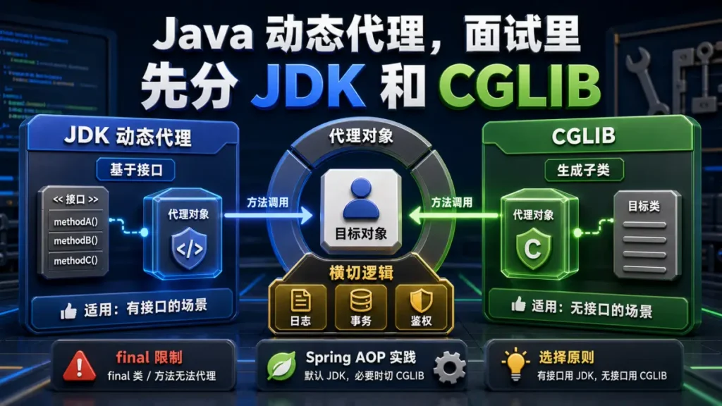 Java 动态代理，面试里先分哪两类