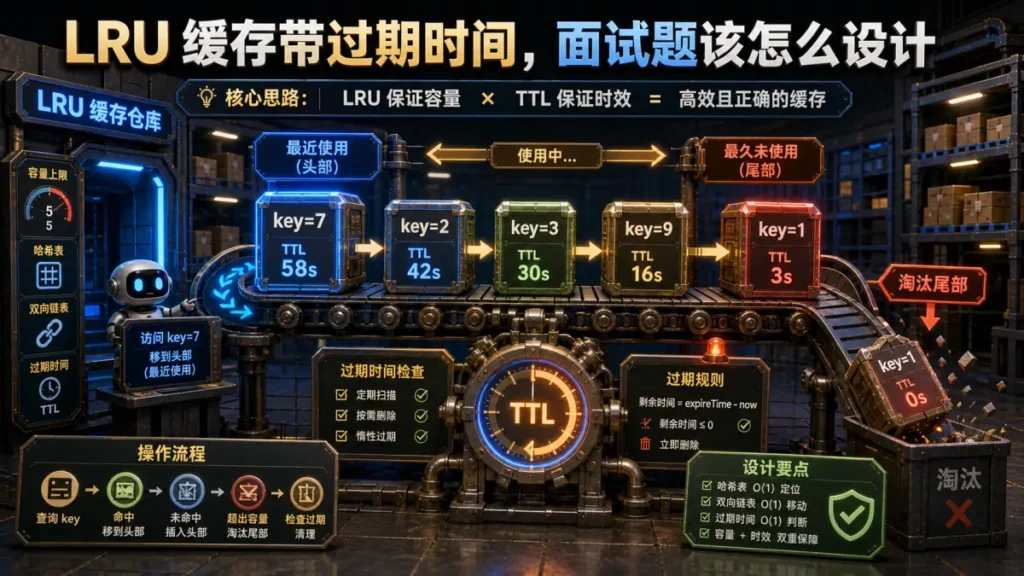 LRU 缓存带过期时间，面试题该怎么设计