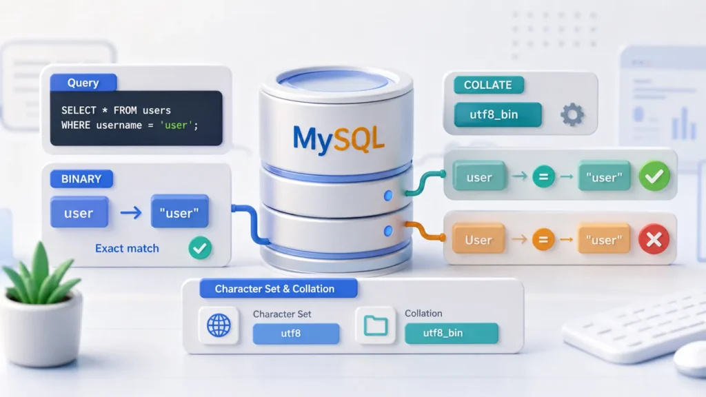 MySQL 字段值大小写敏感：BINARY 与 COLLATE 怎么选