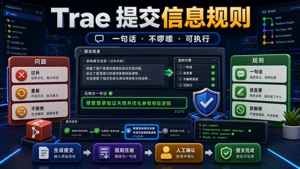 Trae 每次 Git 提交信息写太长，怎么用规则限制成一句话