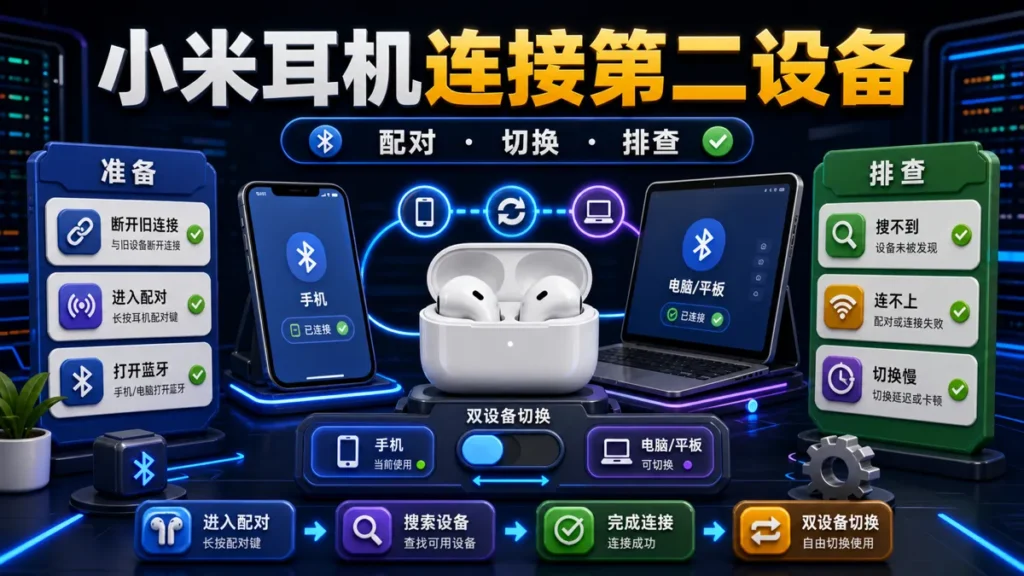 小米耳机怎么连接第二个设备，双设备切换和配对方法