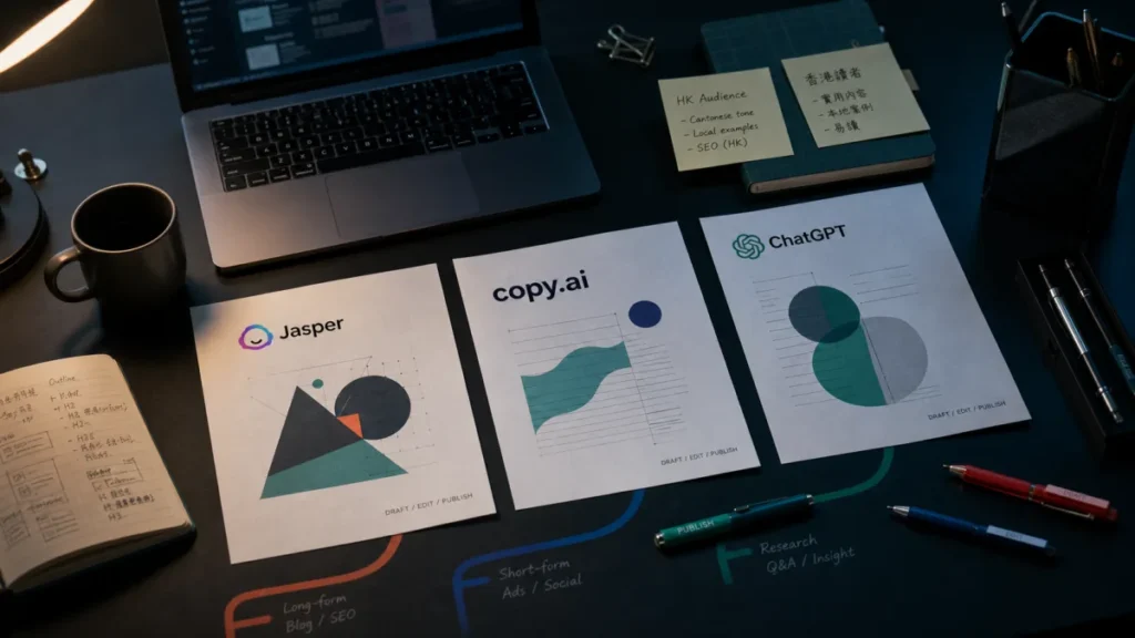 AI 写作工具比较 2026:Jasper vs Copy.ai vs ChatGPT 边个最适合香港用家?