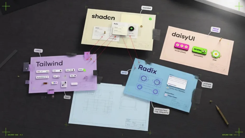 Tailwind、Radix、shadcn、daisyUI 不是一类东西：先拆层级再选型